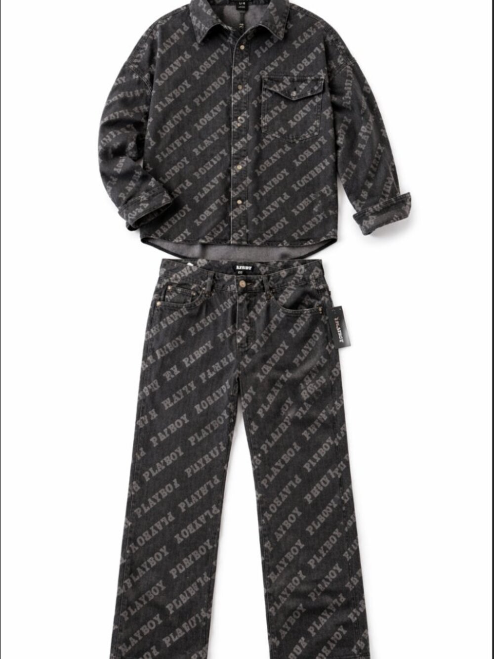 Playboy Logo Print Denim Set Jacket Large Jeans Size Large